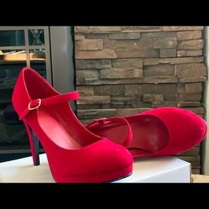 Red Suede Strap Heels